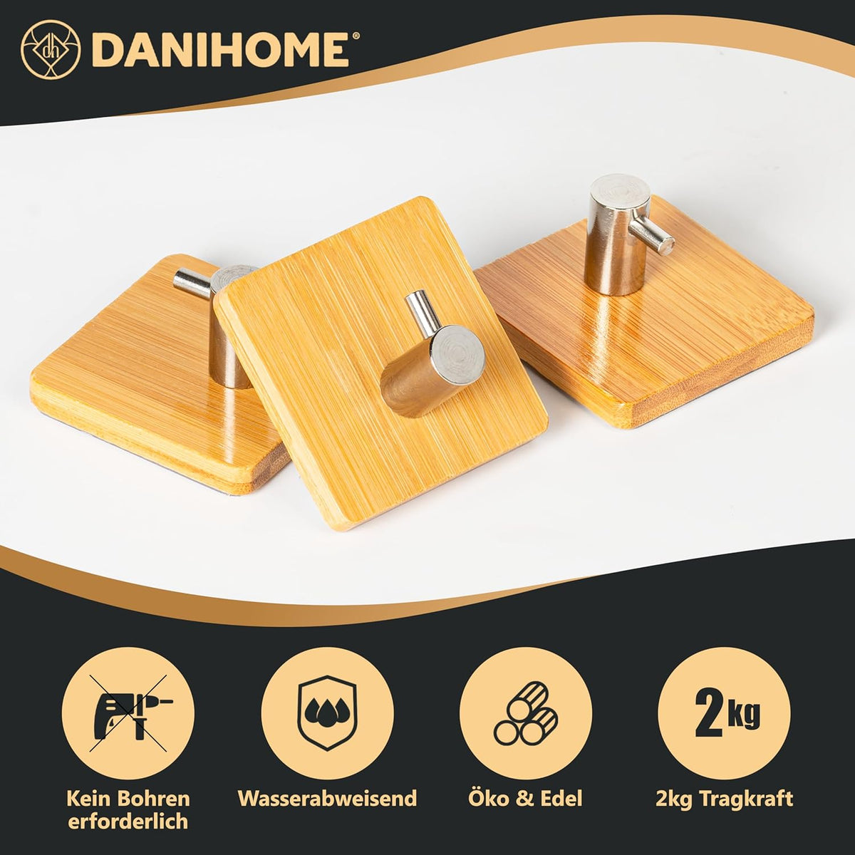 DANIHOME Handtuchhalter Bambus ohne Bohren - Chrome