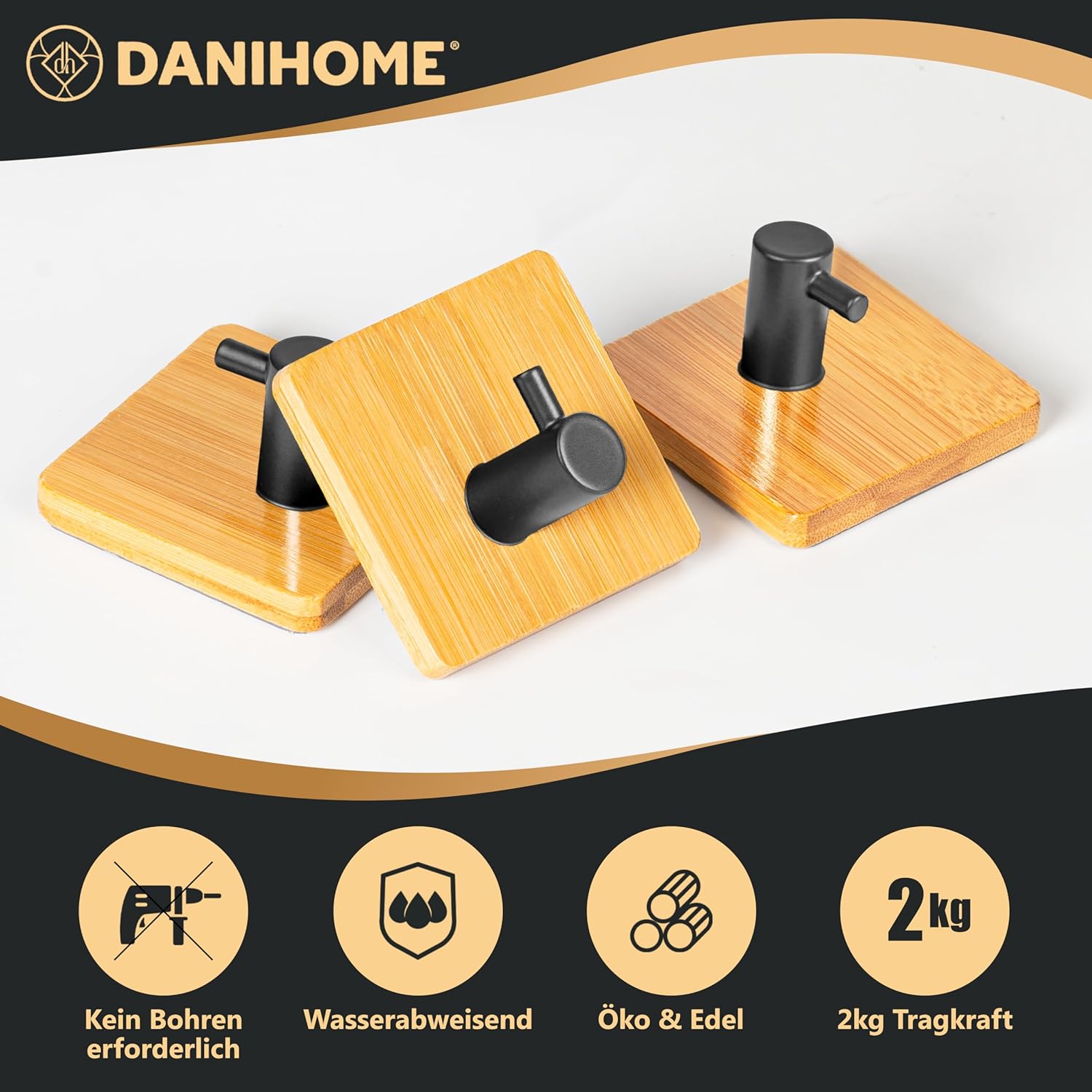 DANIHOME Handtuchhalter Bambus - Gunmetall ohne Bohren