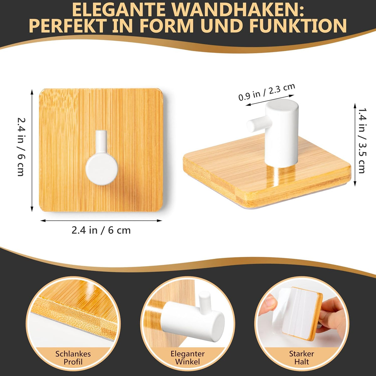 DANIHOME Handtuchhalter Bambus - Weiß ohne Bohren
