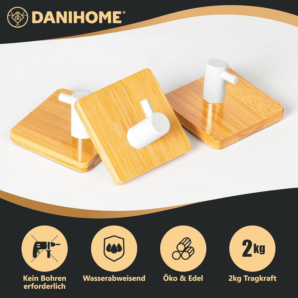 DANIHOME Handtuchhalter Bambus - Weiß ohne Bohren