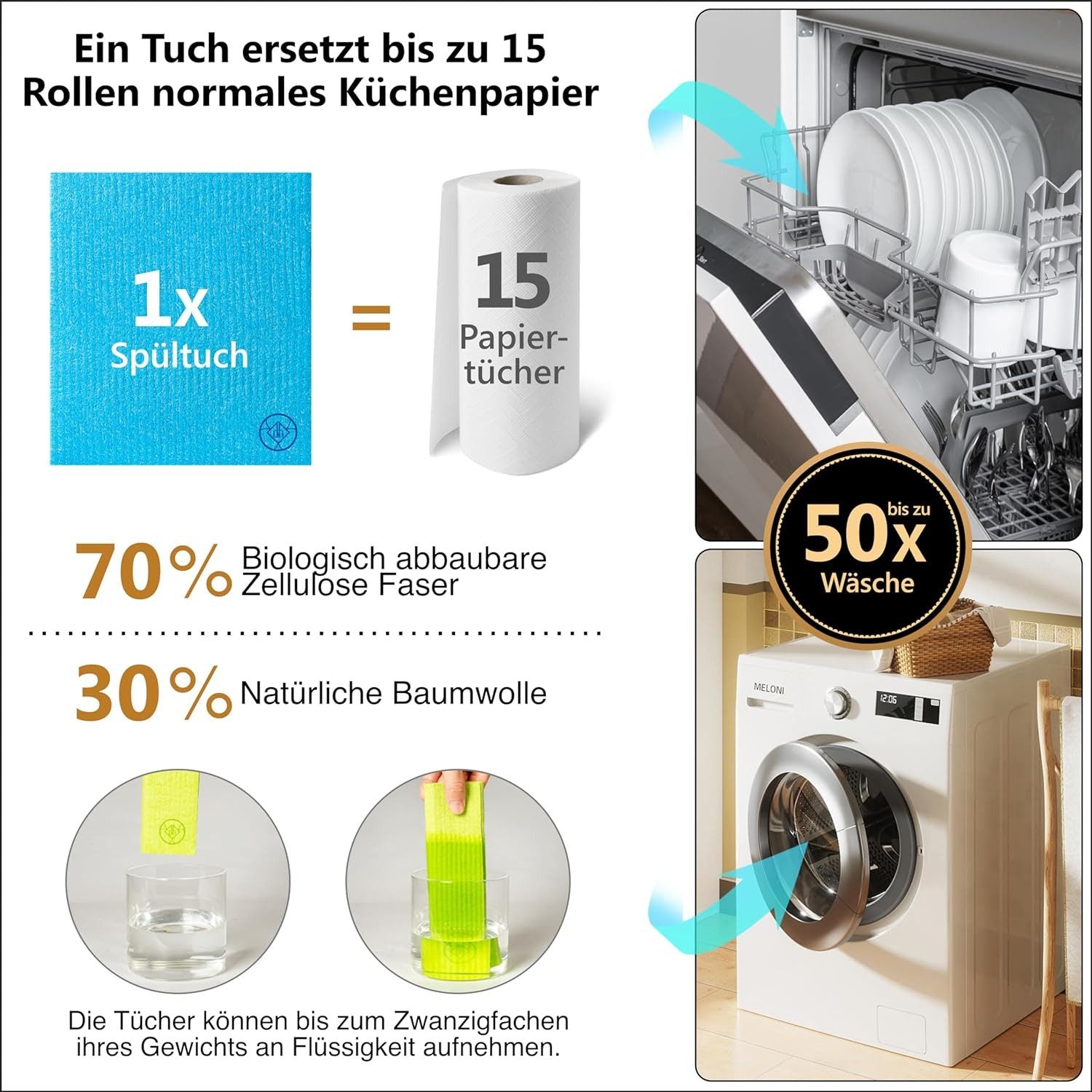 DANIHOME Schwammtücher Orange 5er-Set