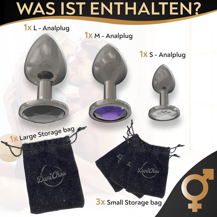 DaniChou® GemPlugs 3X - 3-teiliges Metall Butt Plug Set mit Kristall - DaniChou-Store