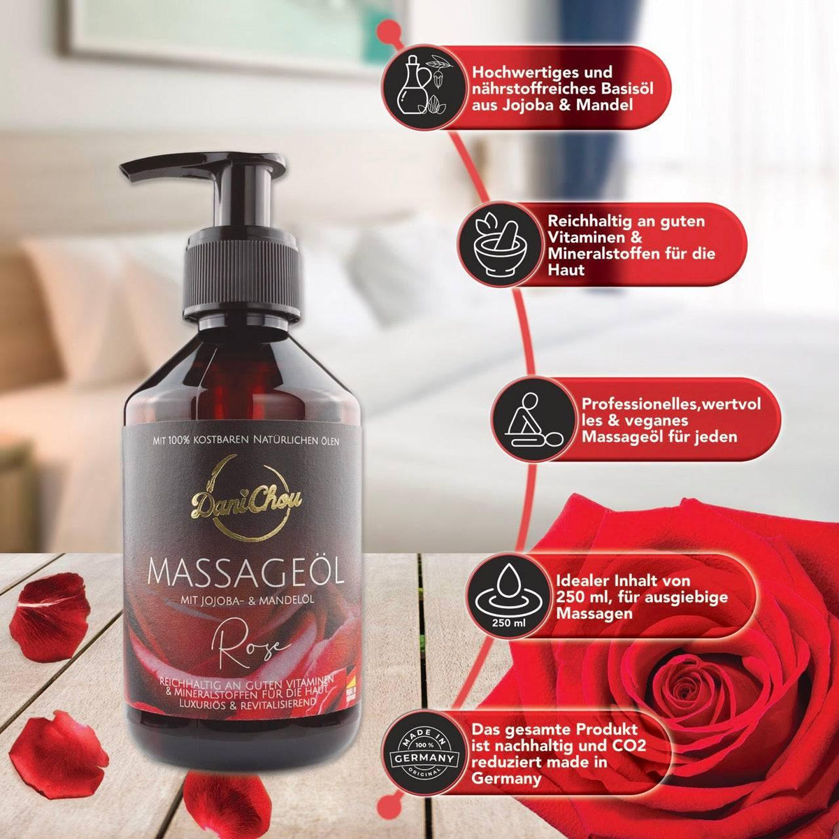 DaniChou Massageöl Rose 250 ml - Bild 2