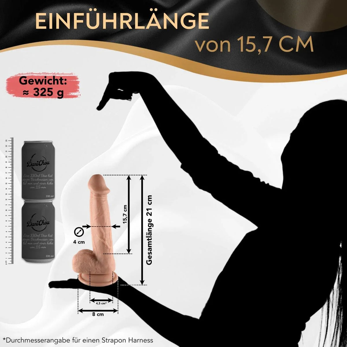 Silikon Dildo mit Saugnapf, Ø 4 cm, Einführlänge 16 cm - DaniChou-Store